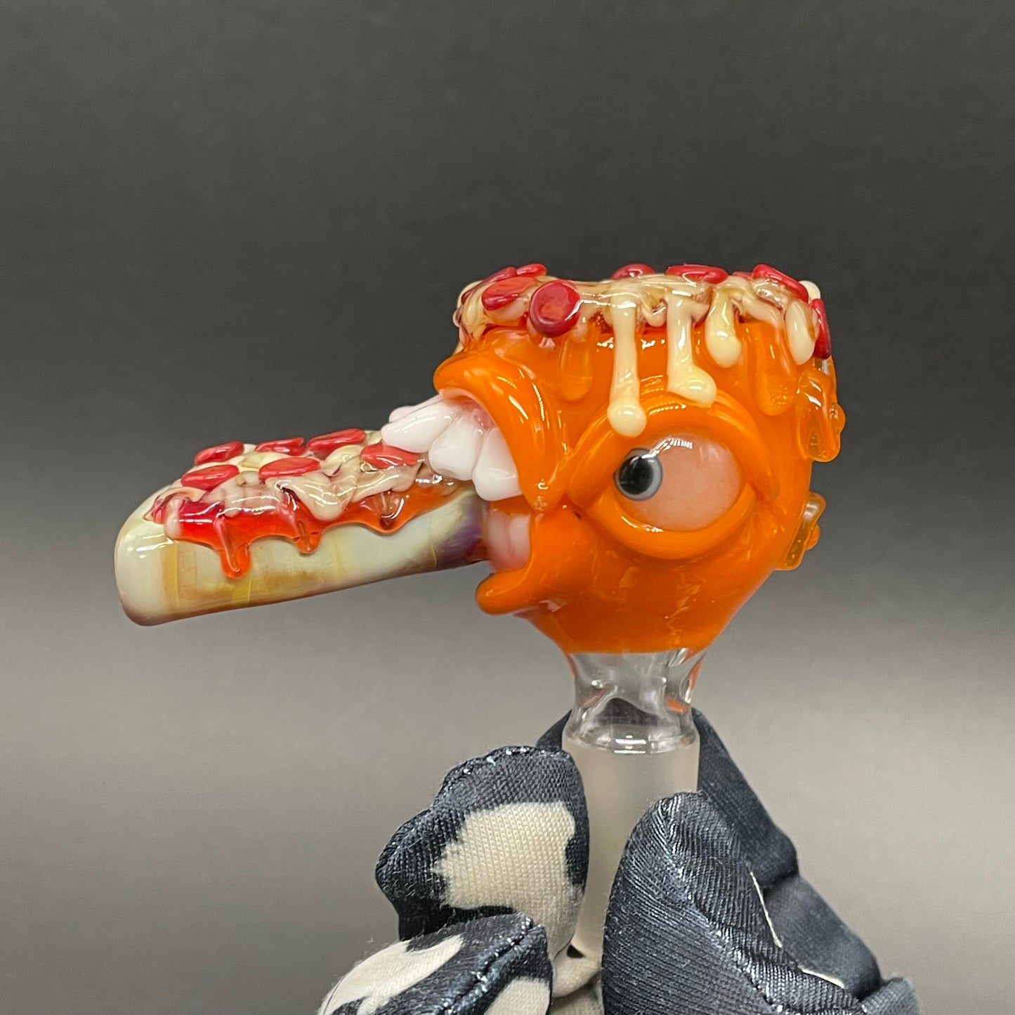 14mm 4 hole orange pizza fiend slide glass art - premium handcrafted piece