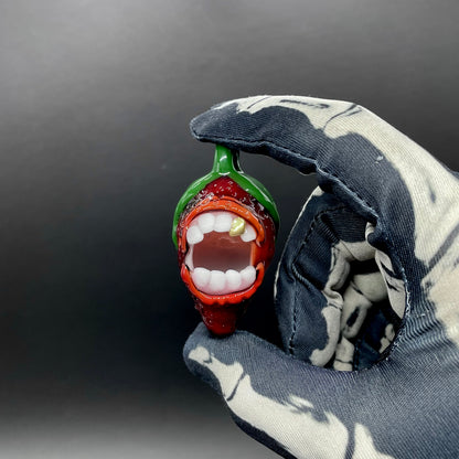 Hand-blown Screaming strawberry glass pendant - Leviathan Glass original