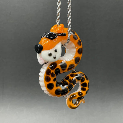 Hand-blown glass Slithering Chester Cheetah glass pendant by Leviathan Glass