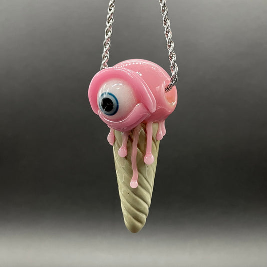 Hand-blown glass Eye scream cone pendant by Leviathan Glass