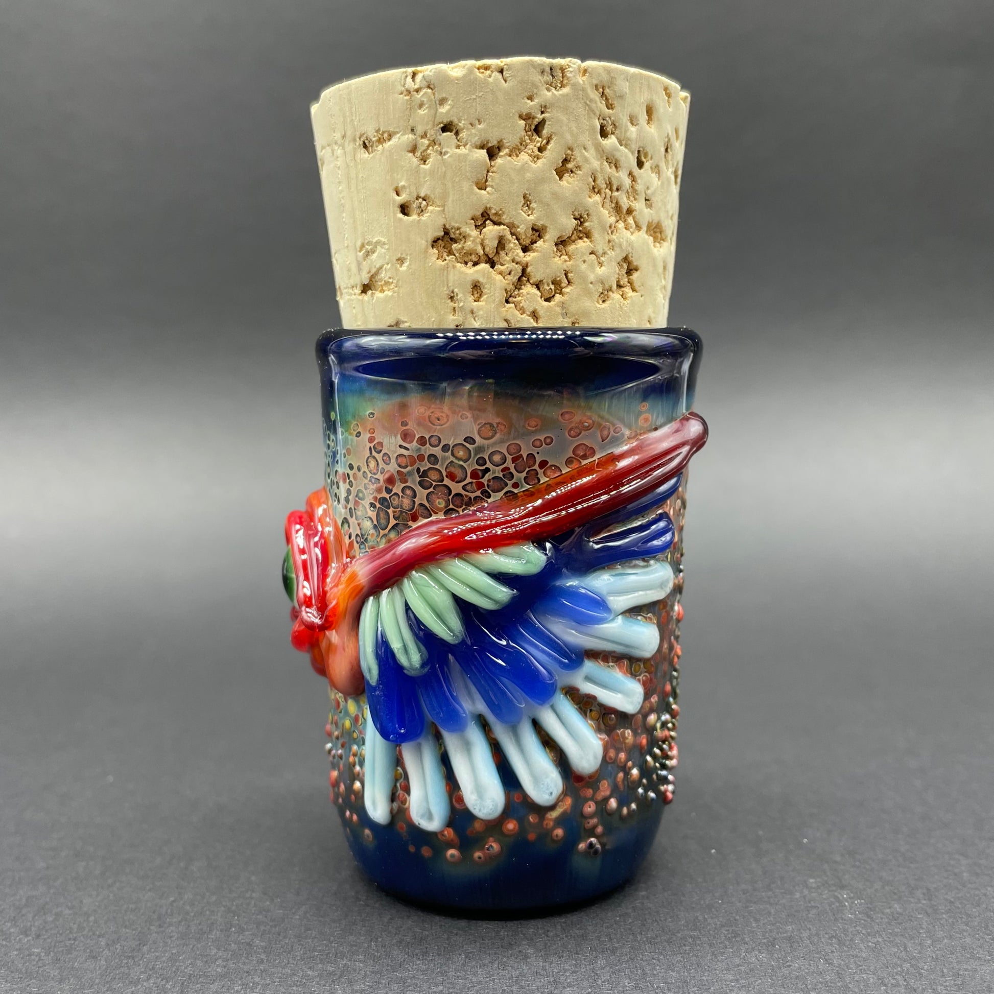 Hand-blown Winged phoenix cork jar - Leviathan Glass original
