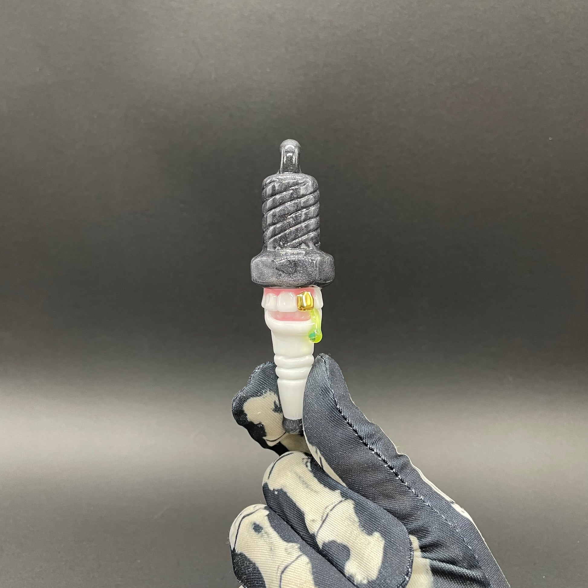 Artisan glass Sparky the Glass spark plug pendant - detailed craftsmanship