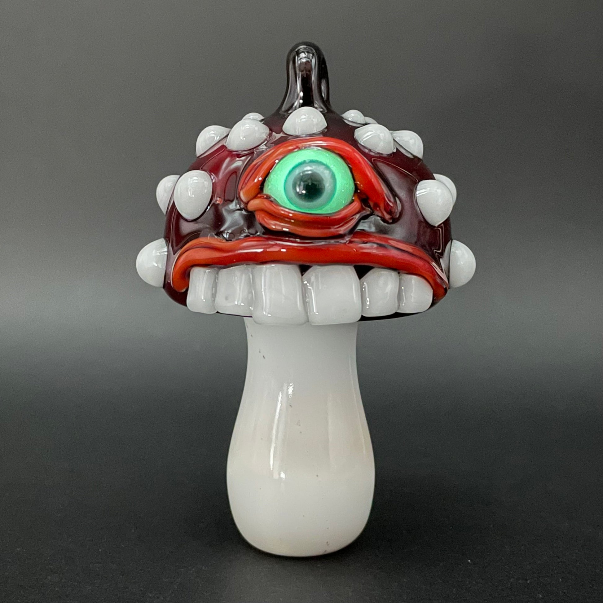 Cyclops mushroom ornament hand blown glass art - Leviathan Glass