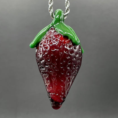 Premium Cyclops strawberry pendant - collectible glass art