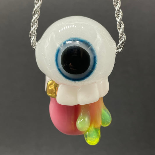 Glow in the dark eye pendant detail view - premium glass art