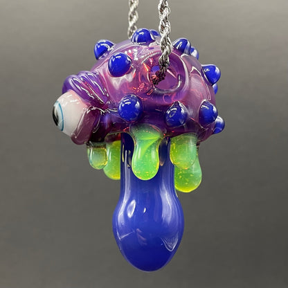 Close-up of About last night glass mushroom pendant - handcrafted glass