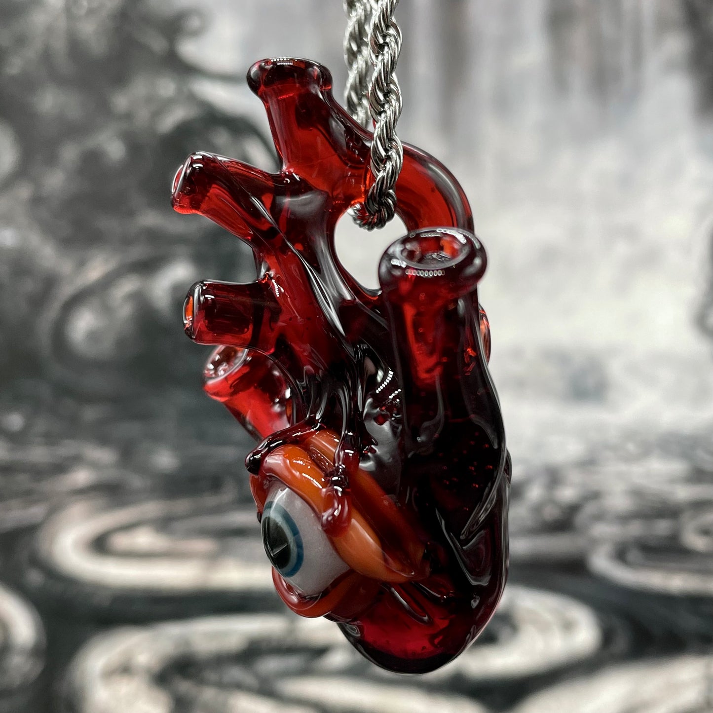Anatomical cyclops heart pendant glass art - premium handcrafted piece