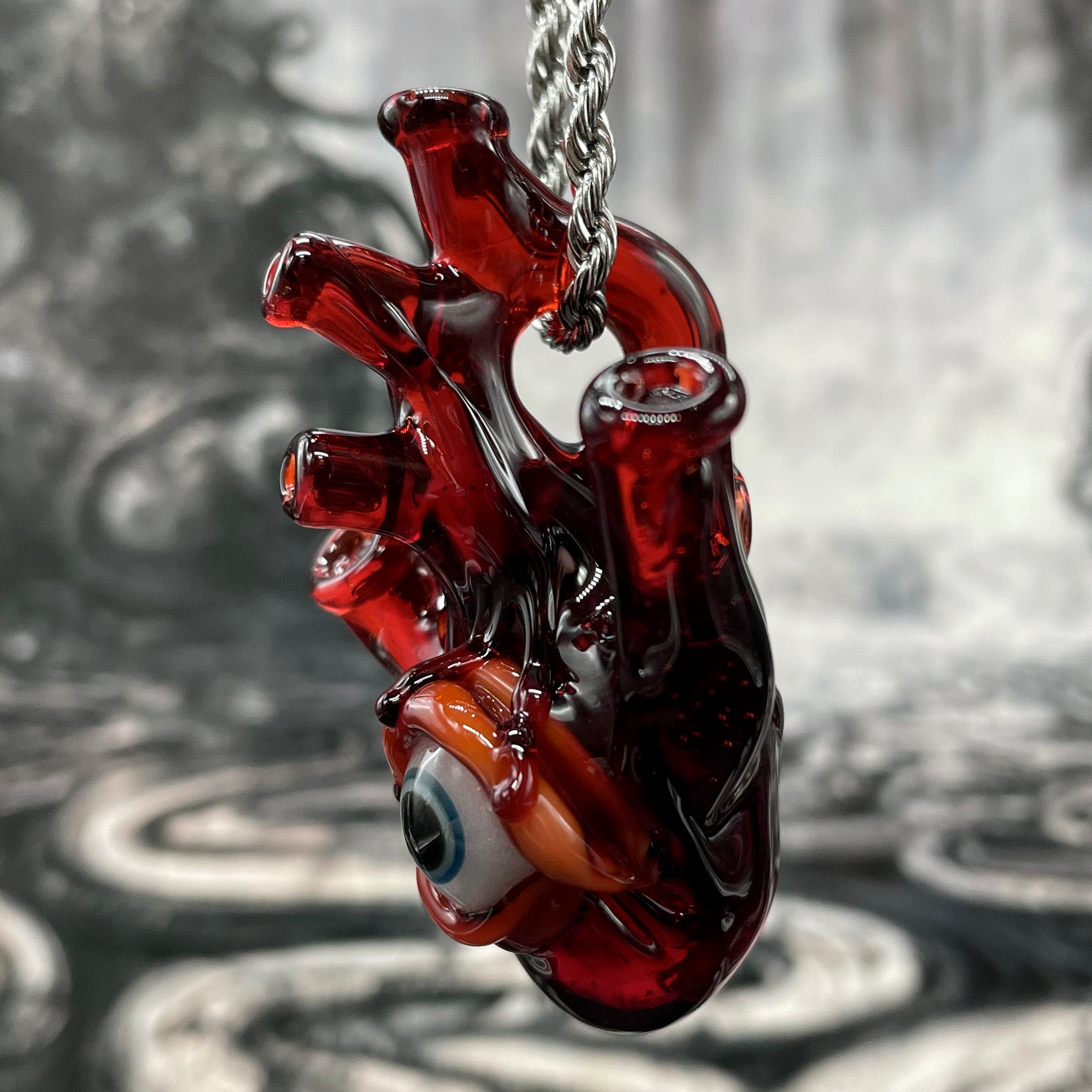 Anatomical cyclops heart pendant glass art - premium handcrafted piece