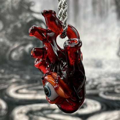 Anatomical cyclops heart pendant glass art - premium handcrafted piece
