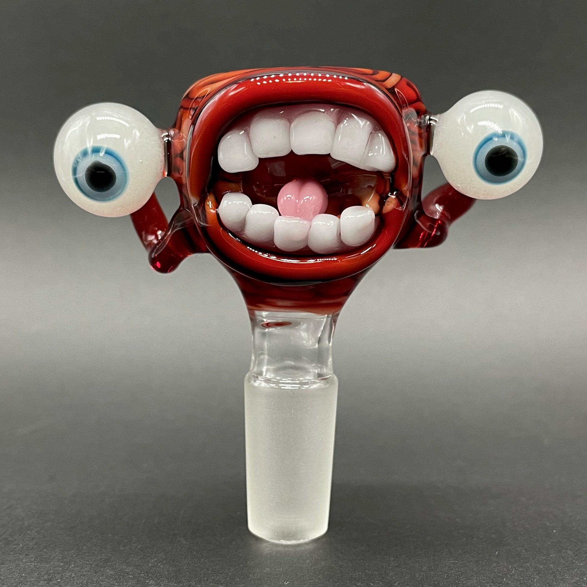 Close-up of 14mm 3 Hole Brain Slide - handcrafted glass