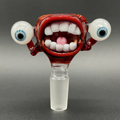 Close-up of 14mm 3 Hole Brain Slide - handcrafted glass