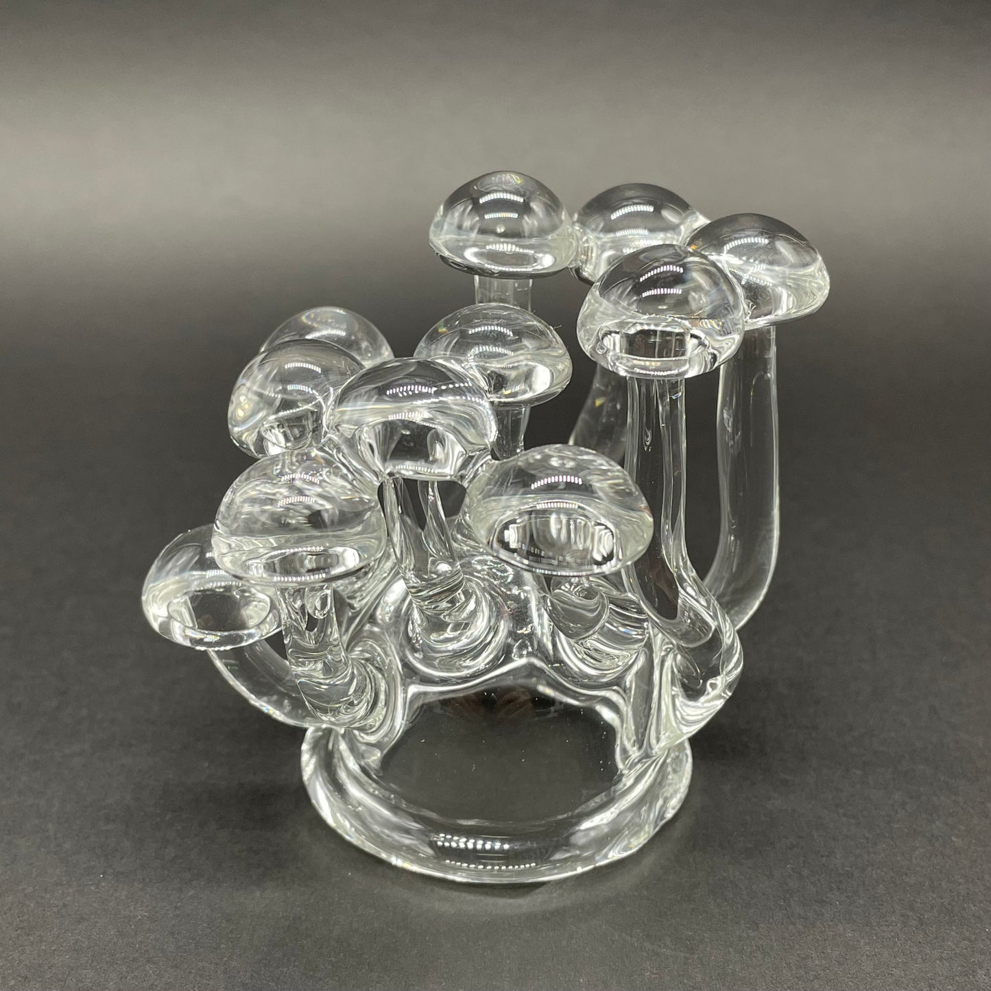 Leviathan Glass Handblown Clear Glass Mushroom Sculpture Psychedelic Cluster Art Piece - hand-blown art
