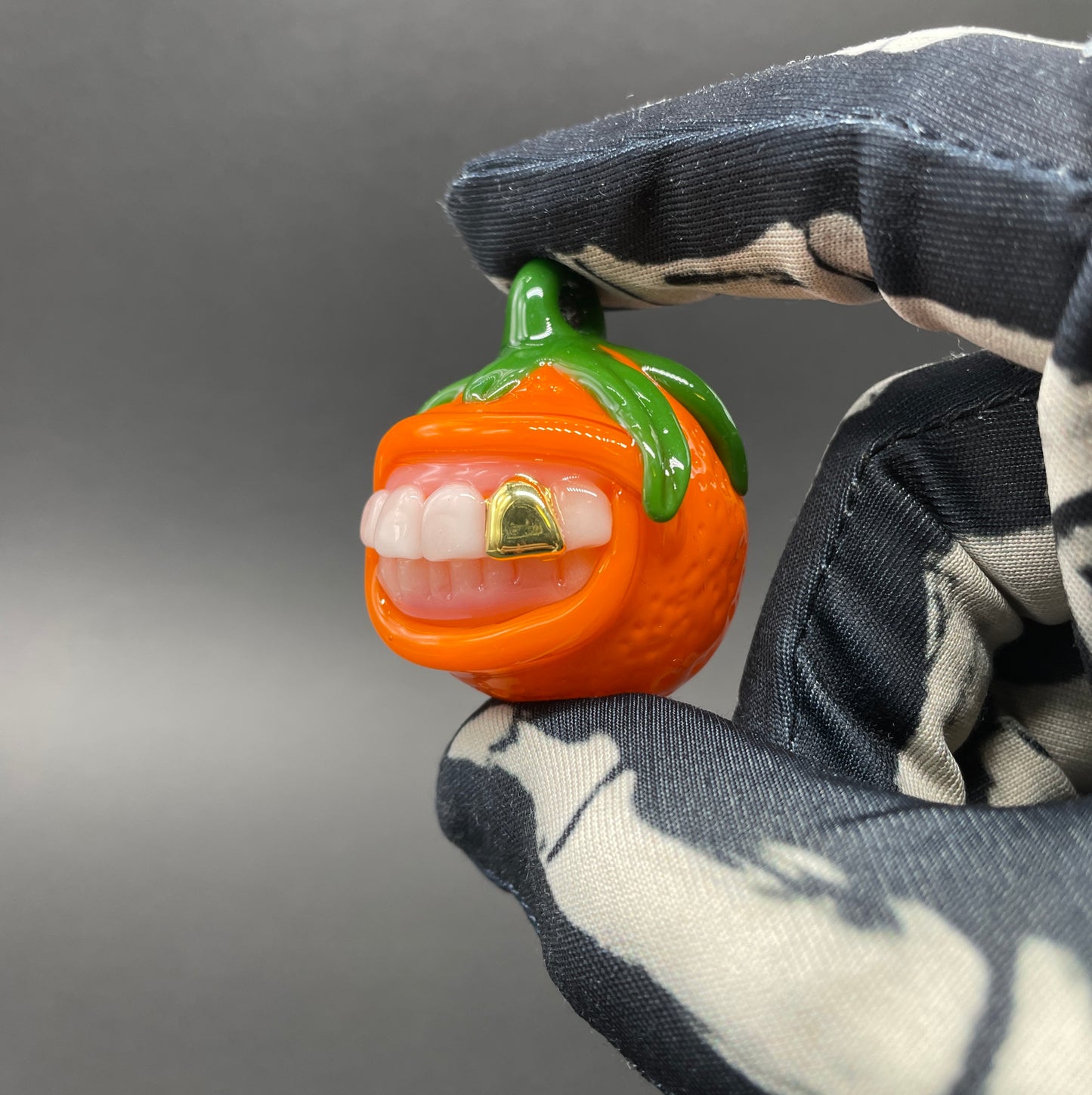 Leviathan Glass Toothy orange pendant - hand-blown art