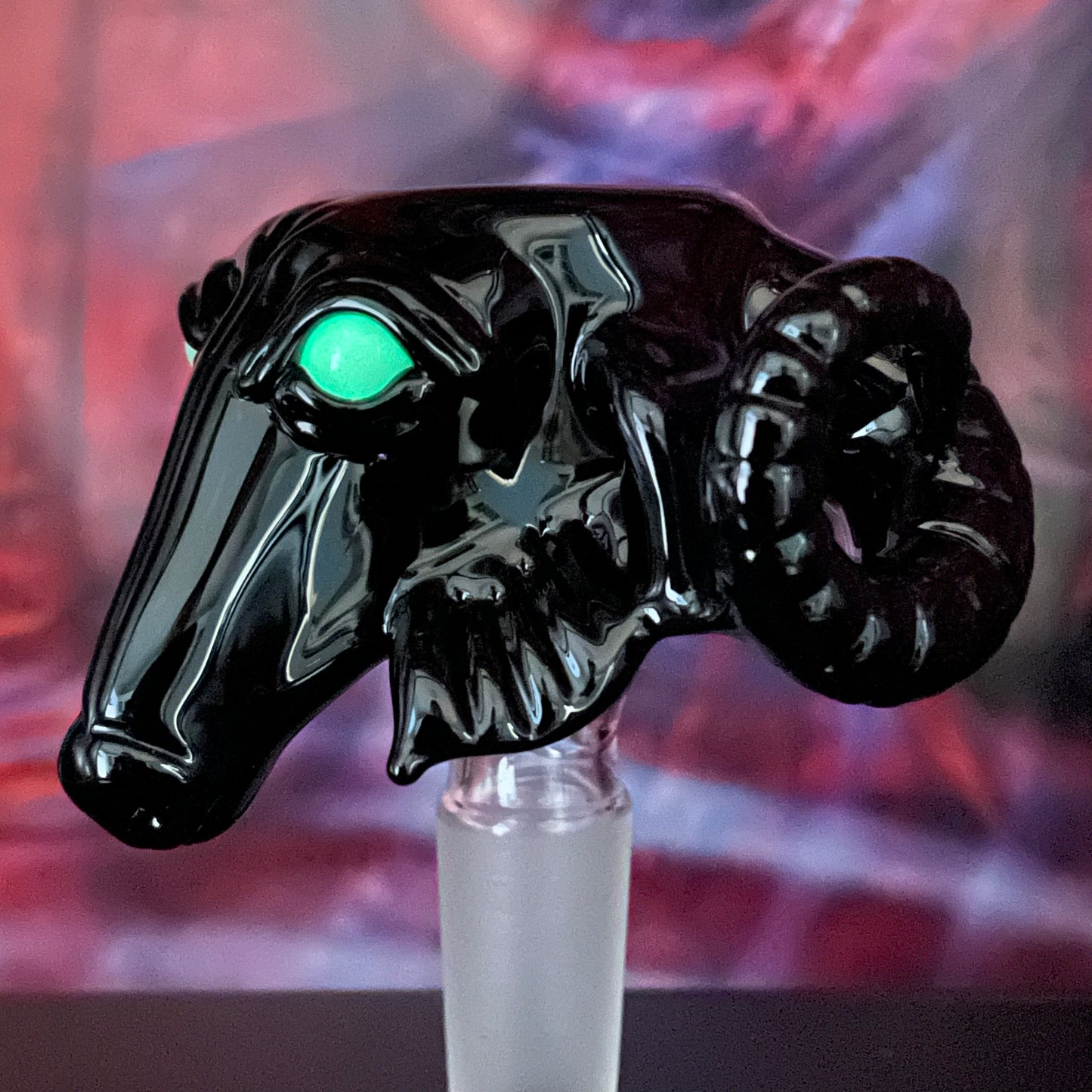 Hand-blown 14mm black Philip slide - Leviathan Glass original