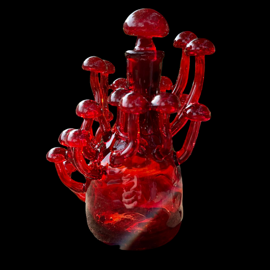 Hand-blown glass Red mushroom decanter by Leviathan Glass