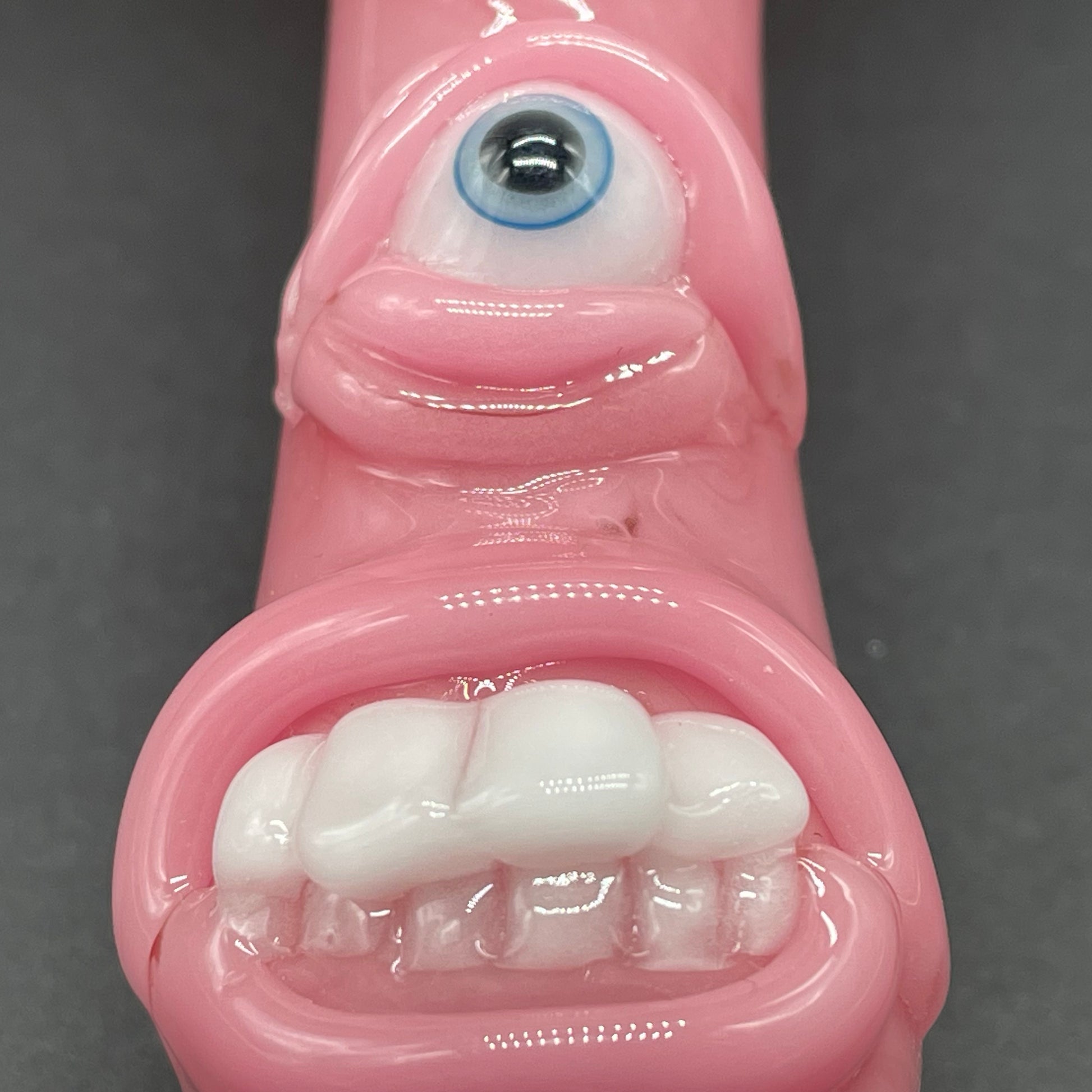 Pink evil eye bubbler by Leviathan Glass - artisan detail