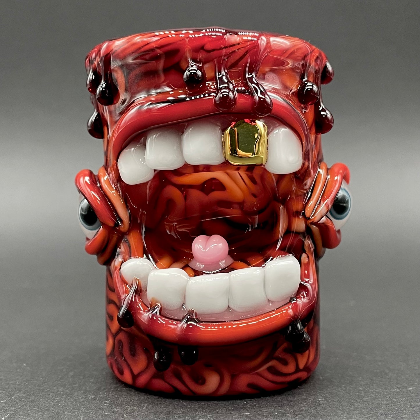 Close-up of mind scrambler shot glass - handcrafted glass