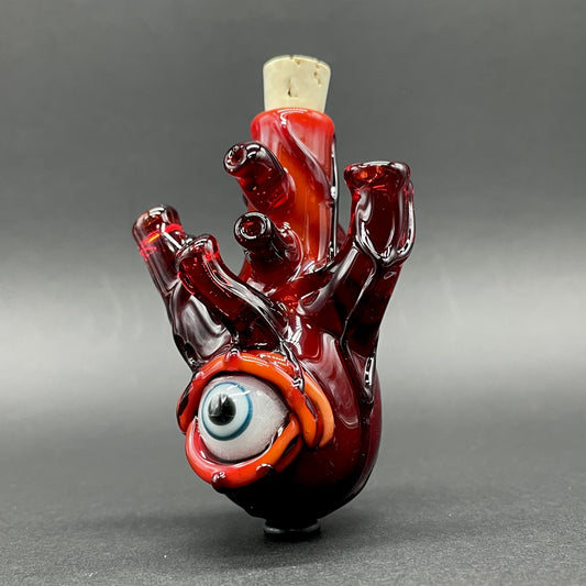 Anatomical glass heart cork jar pendant detail view - premium glass art