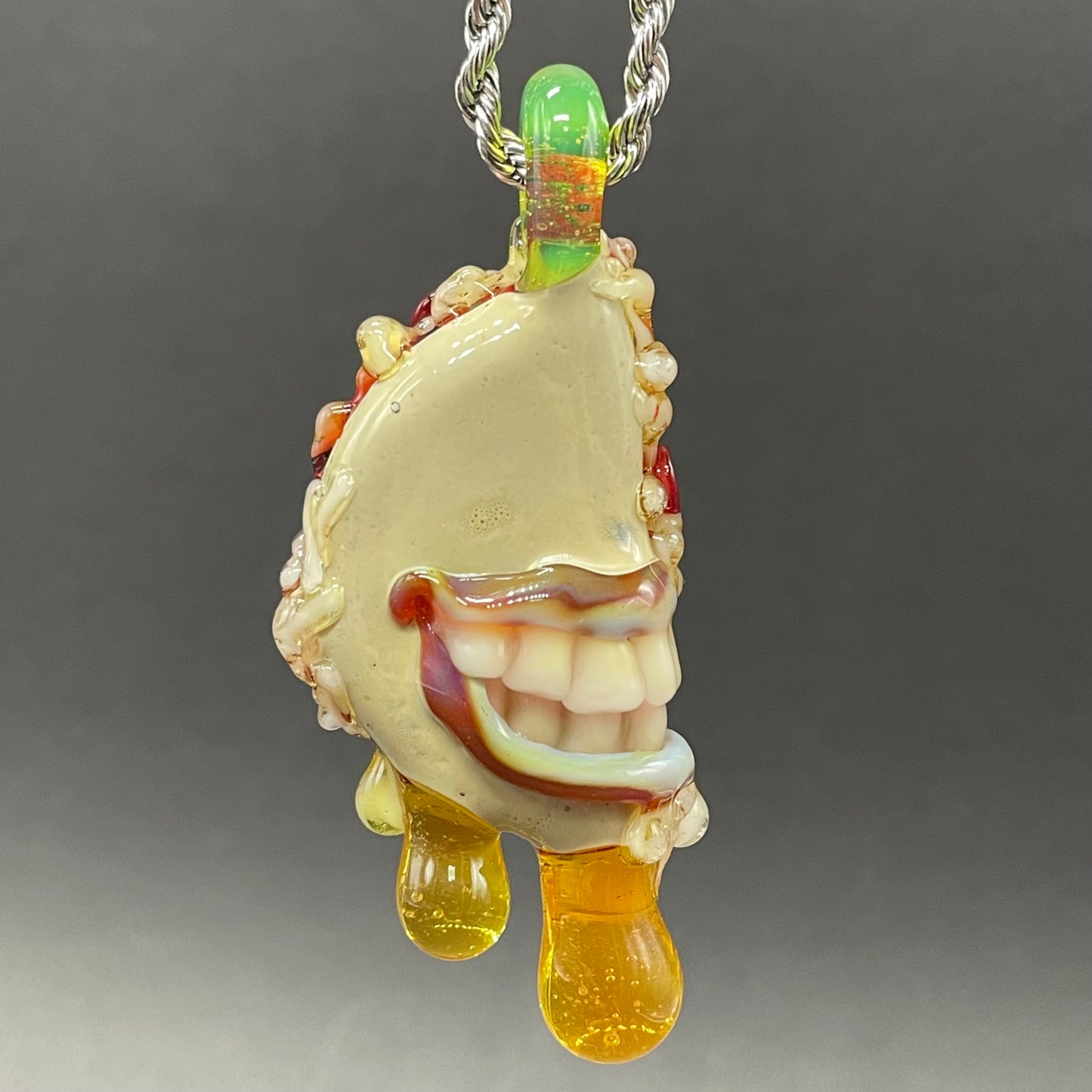 Artisan glass Two halves of one pizza friendship necklace - detailed craftsmanship