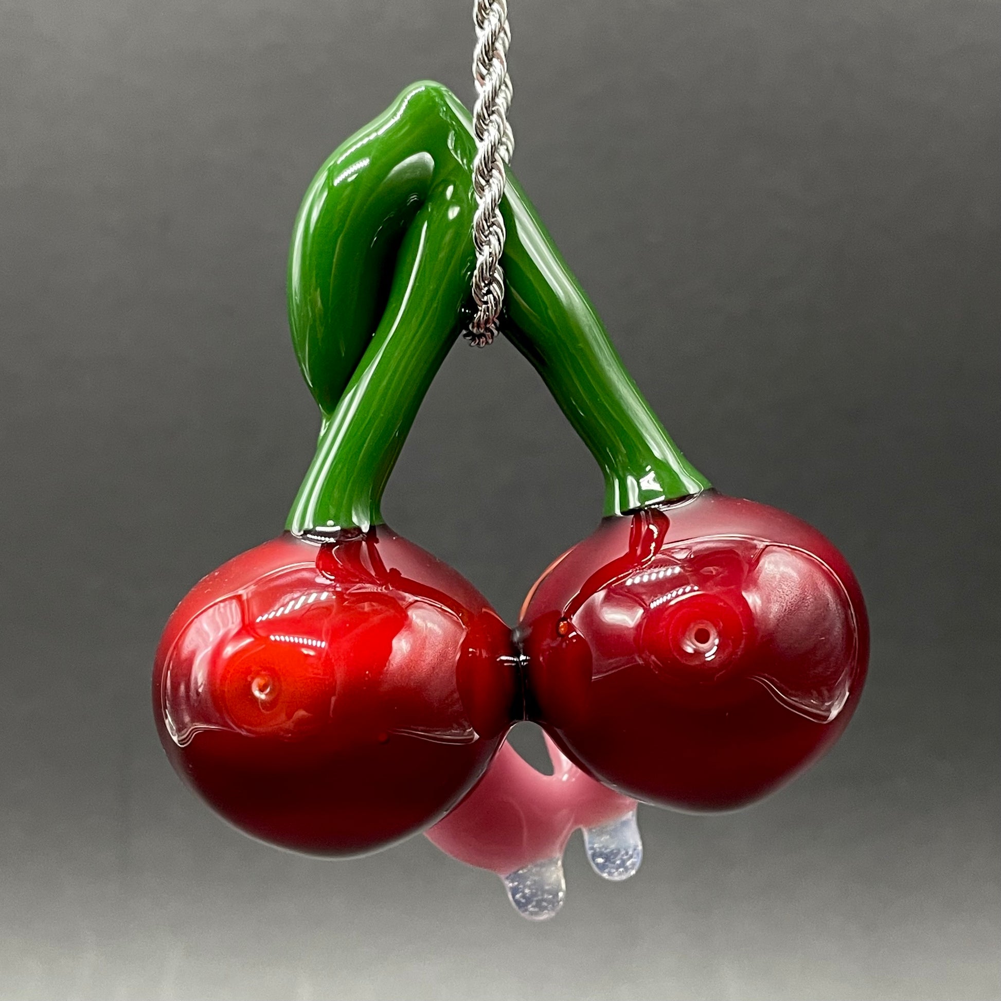 Hand-blown Cherry lover pendant - Leviathan Glass original