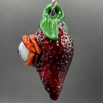 Cyclops strawberry pendant glass art - premium handcrafted piece
