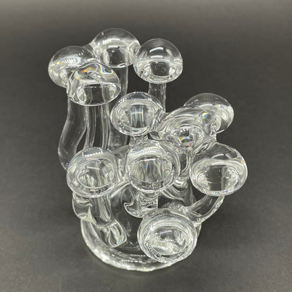 Close-up of Handblown Clear Glass Mushroom Sculpture Psychedelic Cluster Art Piece - handcrafted glass