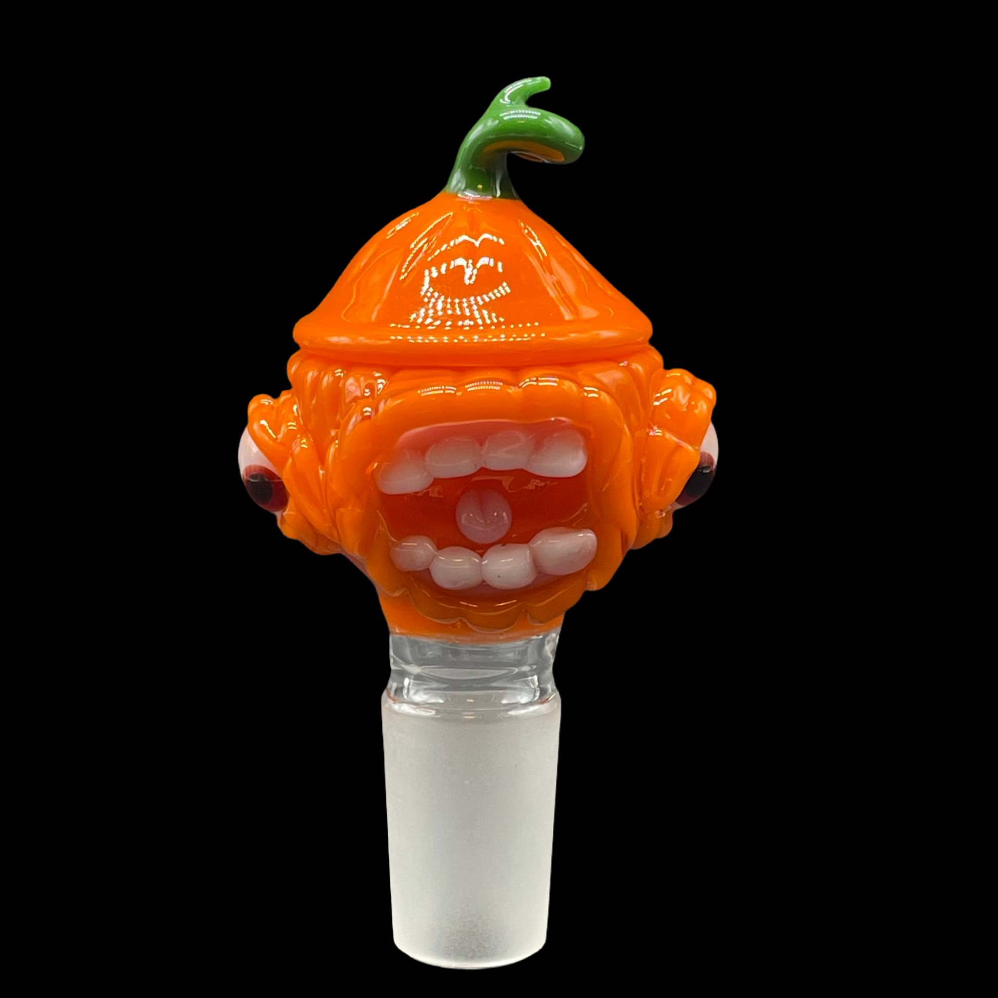 Hand-blown glass 18mm screaming pumpkin slide by Leviathan Glass