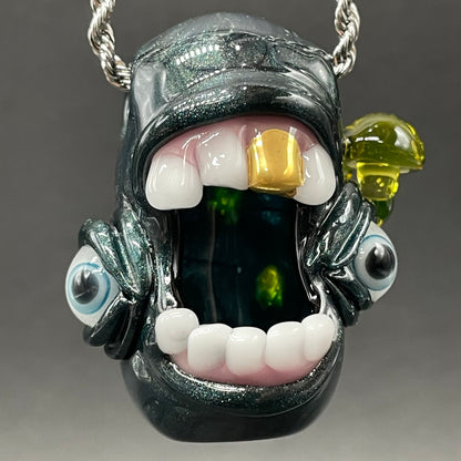 Hand-blown Screaming UV reactive mushroom monster pendant - Leviathan Glass original