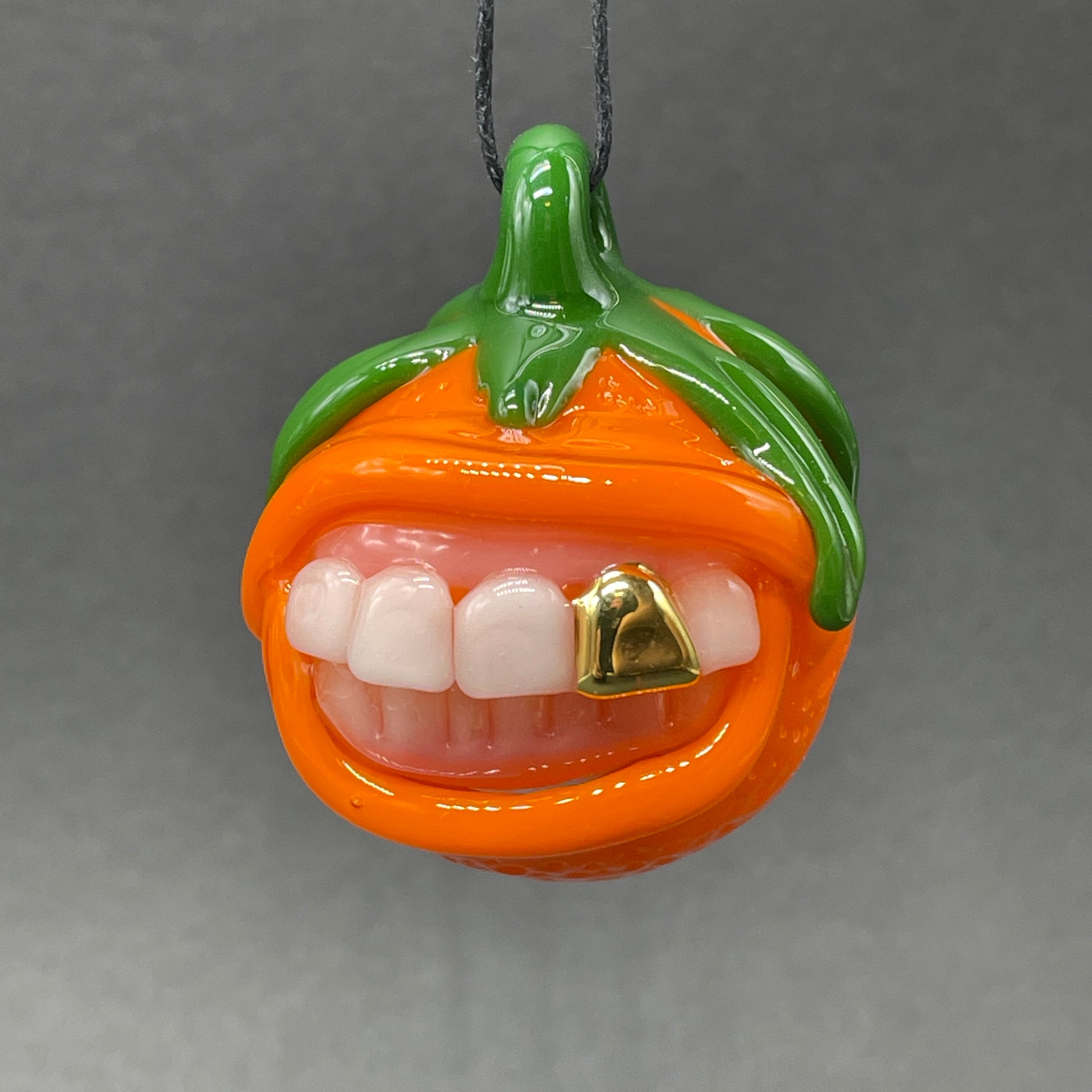 Premium Toothy orange pendant - collectible glass art