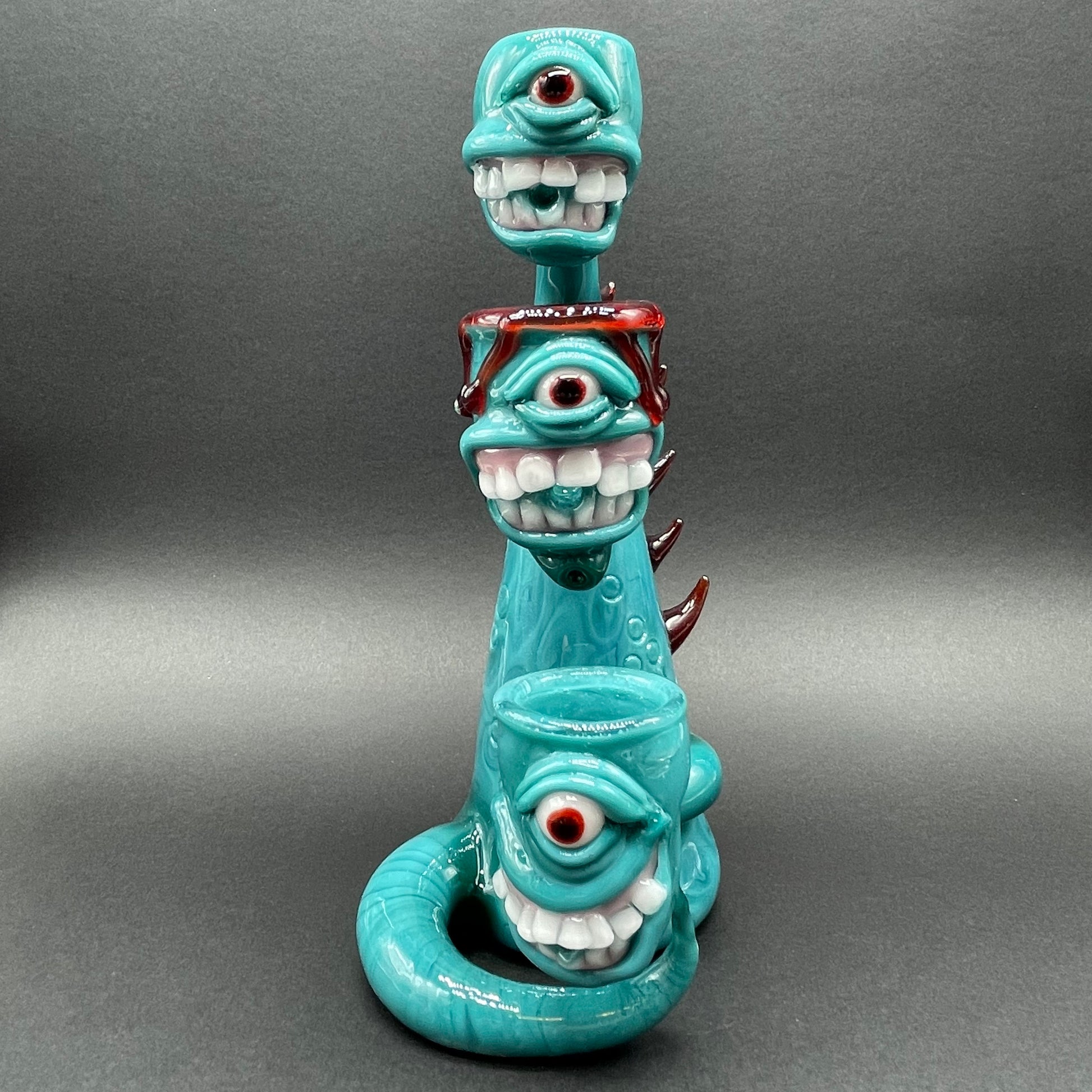 Close-up of 3 headed downdraft incense burner - handcrafted glass