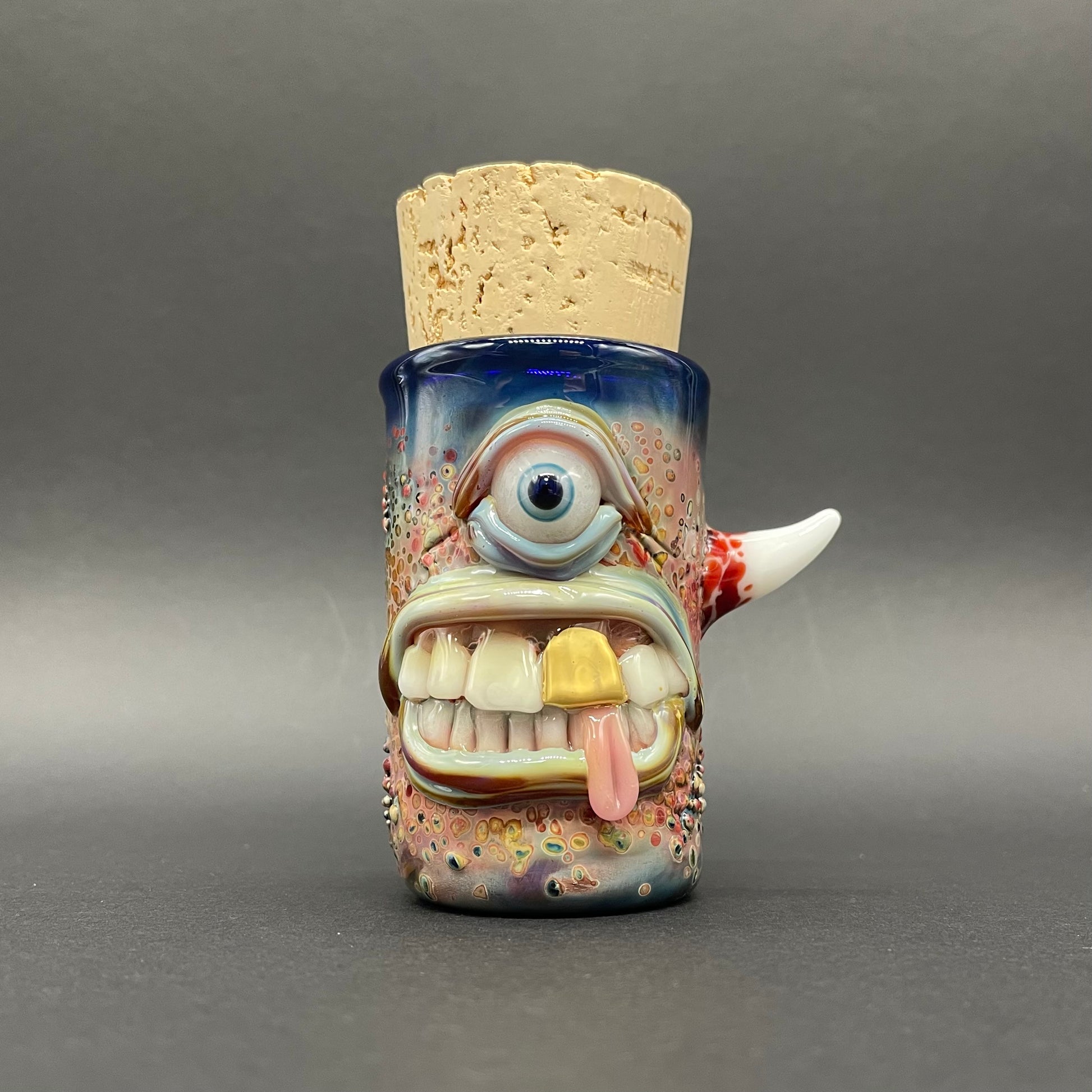 Hand-blown glass Cyclops cork jar by Leviathan Glass