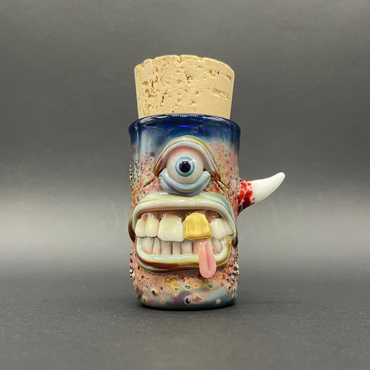Hand-blown glass Cyclops cork jar by Leviathan Glass