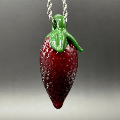 Close-up of Strawberry pendant - handcrafted glass