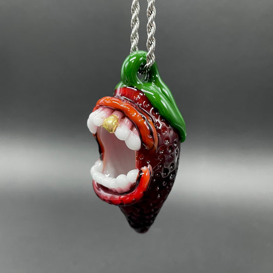 Screaming strawberry glass pendant