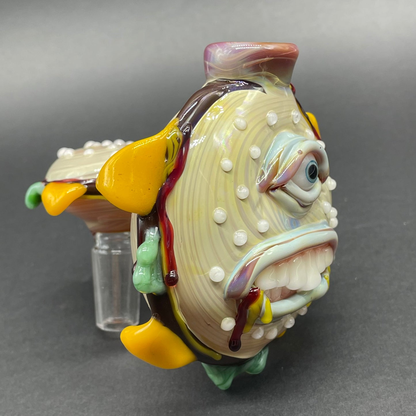 Hand-blown Cheeseburger in paradise ash catch - Leviathan Glass original