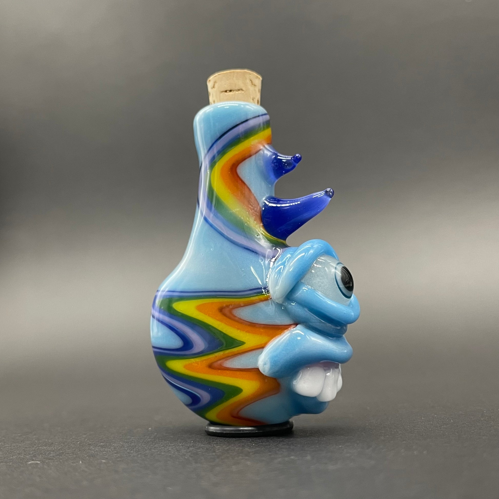 Hand-blown glass Rainbow cork bottle pendant by Leviathan Glass