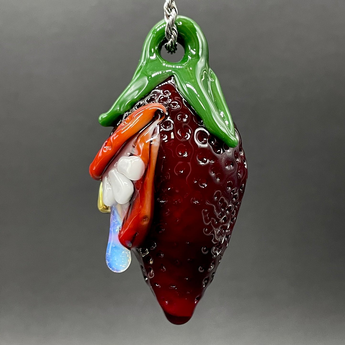Premium Toothy strawberry pendant - collectible glass art