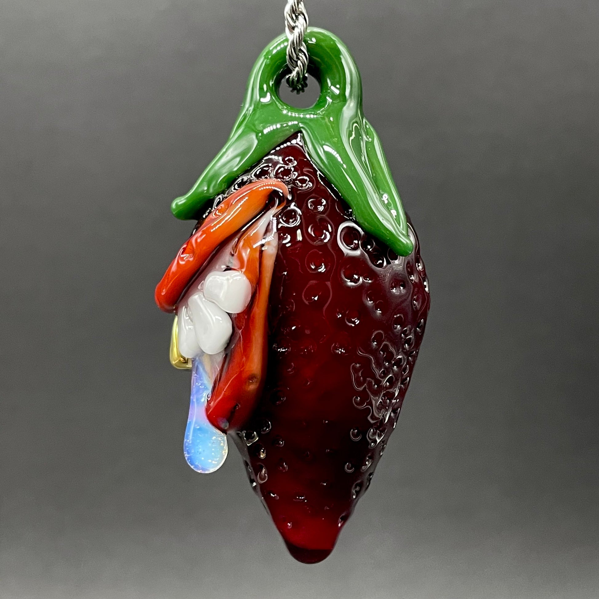 Premium Toothy strawberry pendant - collectible glass art