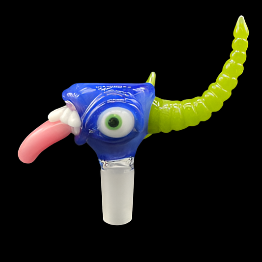 Hand-blown glass 14mm Sonic And Lime Drop Slide by Leviathan Glass