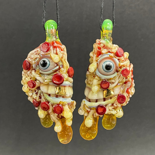 Hand-blown glass Two halves of one pizza friendship necklace by Leviathan Glass