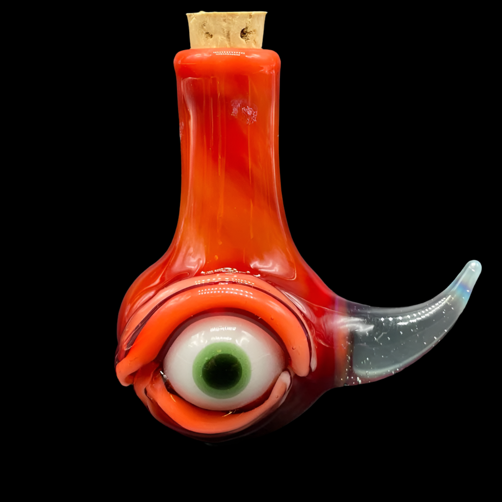 Hand-blown glass Red over white cyclops potion bottle by Leviathan Glass