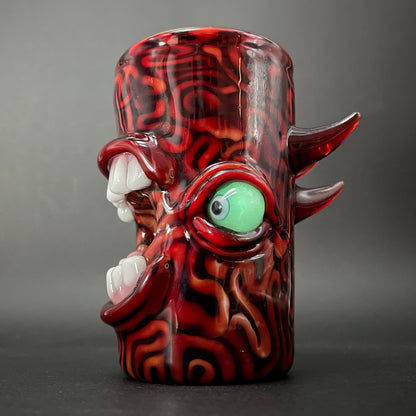 Close-up of mind scrambler shot glass - handcrafted glass