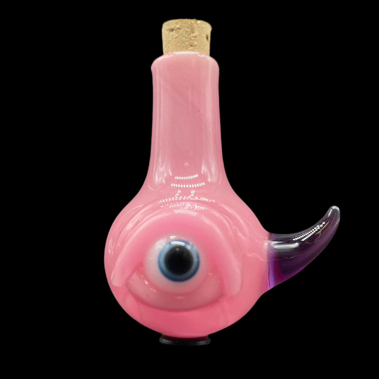 Hand-blown glass Pink cyclops potion bottle by Leviathan Glass