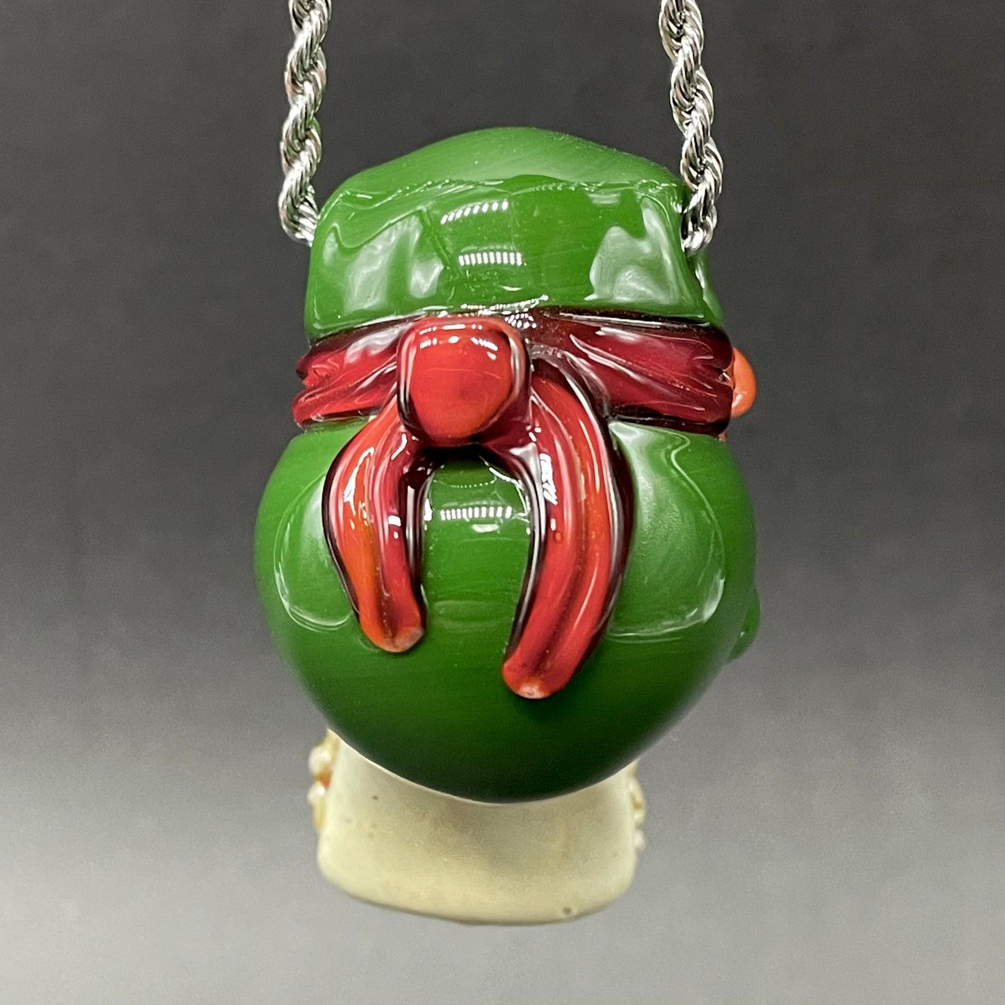 Artisan glass Glass Ninja Turtle Pendant – Handmade Raphael Pizza Necklace, TMNT Fan Jewelry - detailed craftsmanship