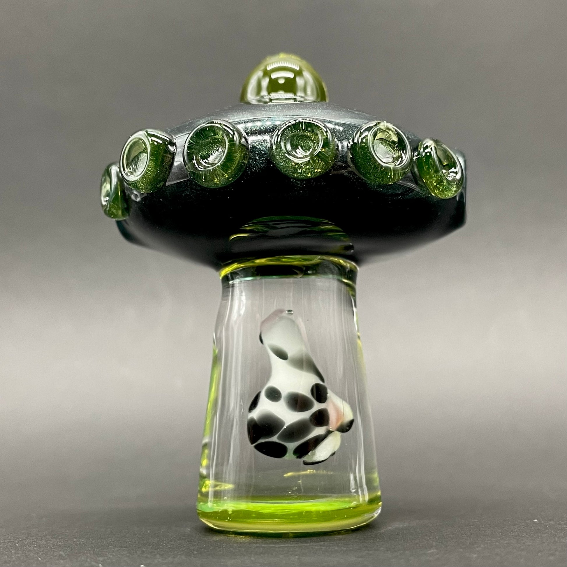 Alien abduction pendant (cow) detail view - premium glass art