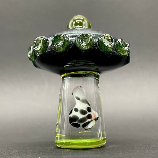 Alien abduction pendant (cow) detail view - premium glass art