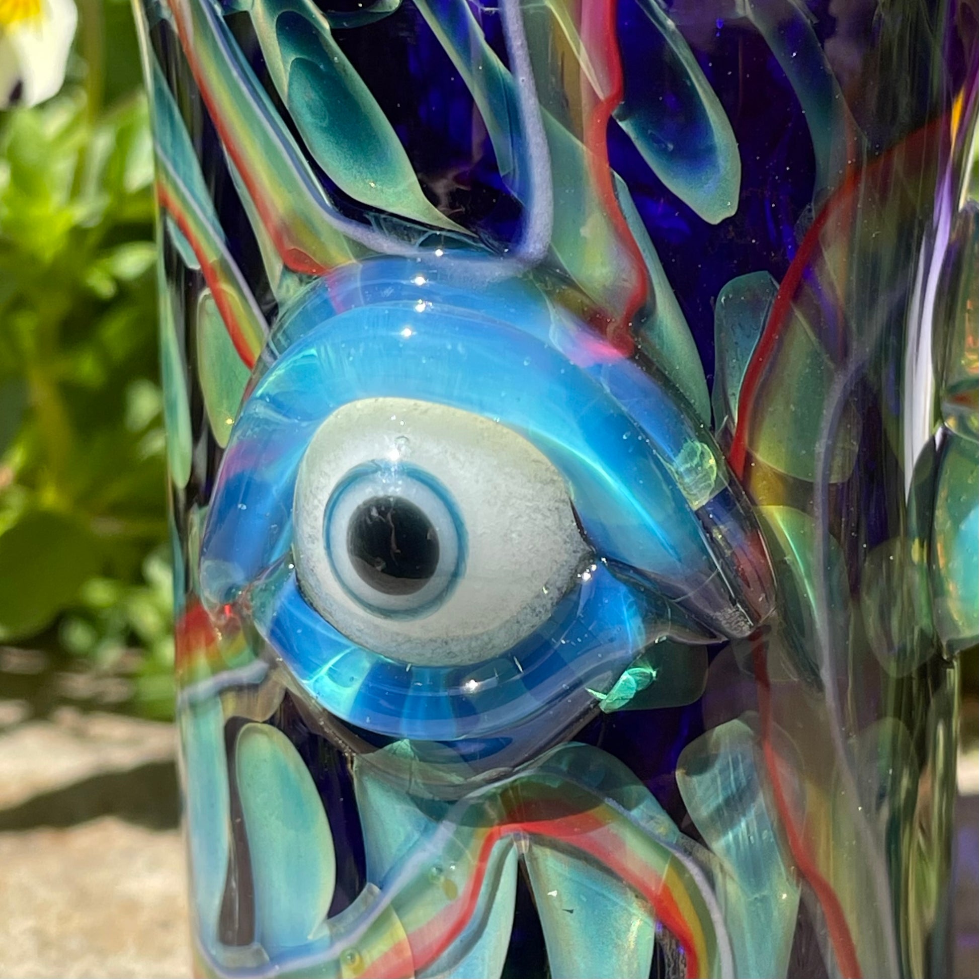 Rainbow cyclops plant pot with drainage holes craftsmanship - artisan glass work