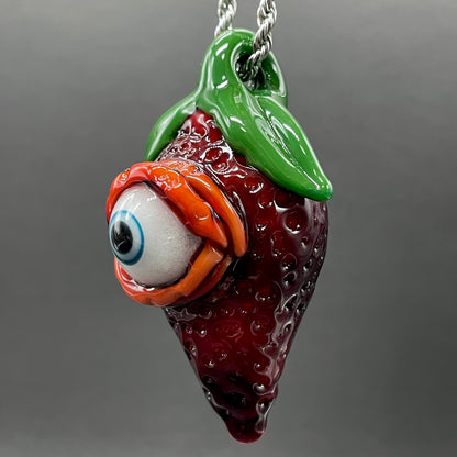 Cyclops strawberry pendant craftsmanship - artisan glass work
