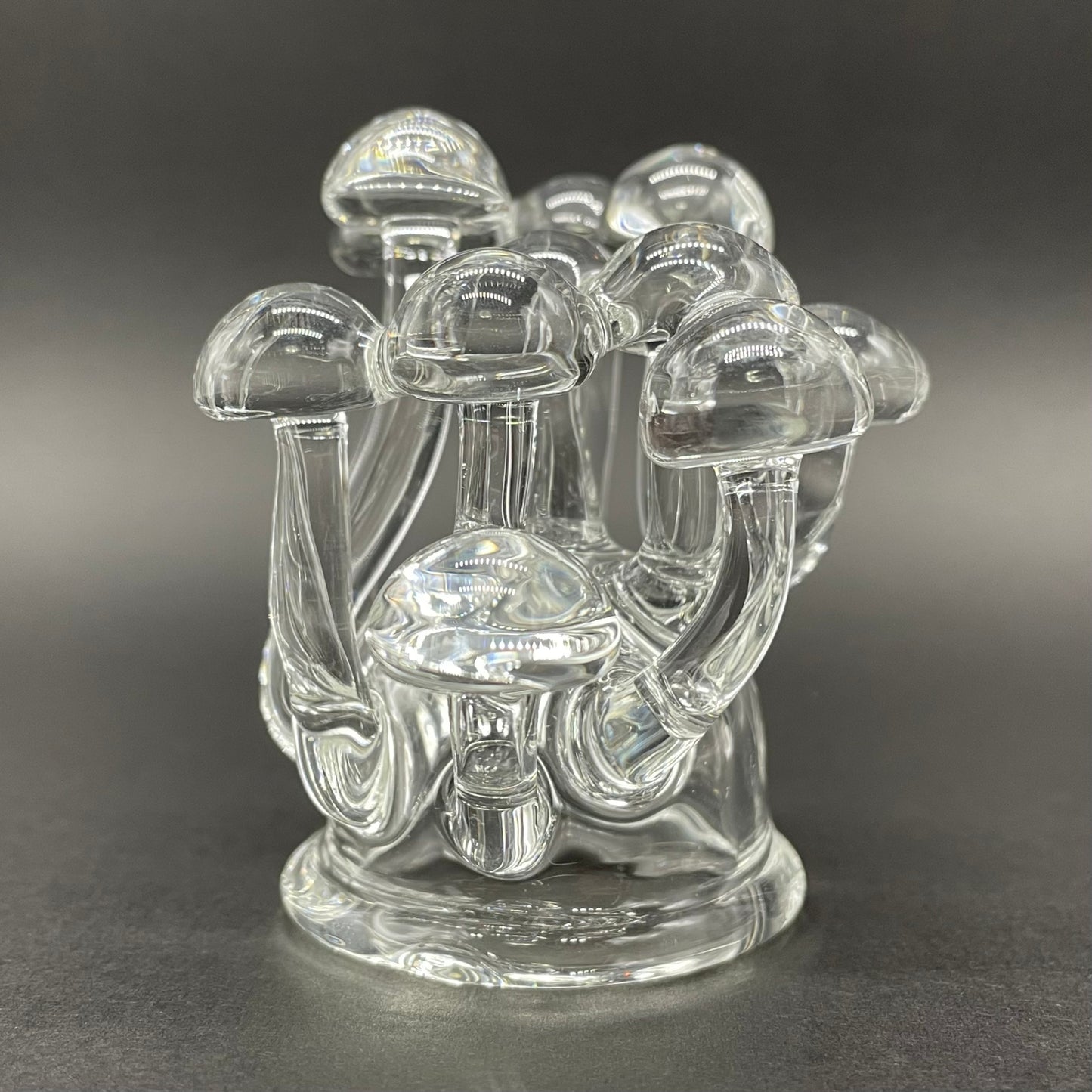 Handblown Clear Glass Mushroom Sculpture Psychedelic Cluster Art Piece detail view - premium glass art