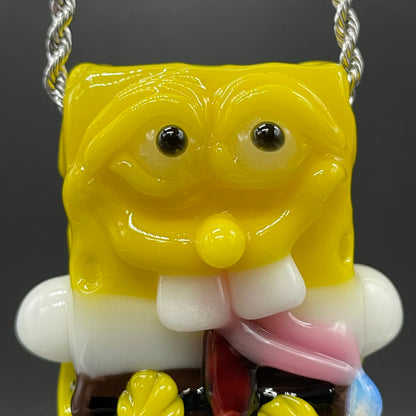 Sponge bob square pants glass pendant by Leviathan Glass - artisan detail